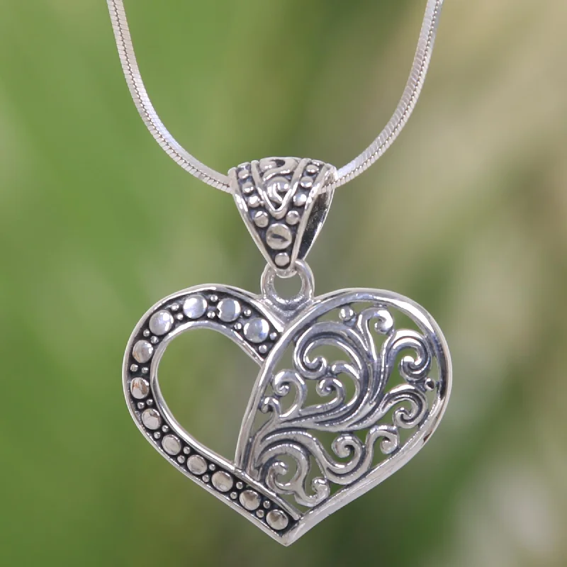 Two Hearts are One Balinese Sterling Silver Romantic Heart Necklace