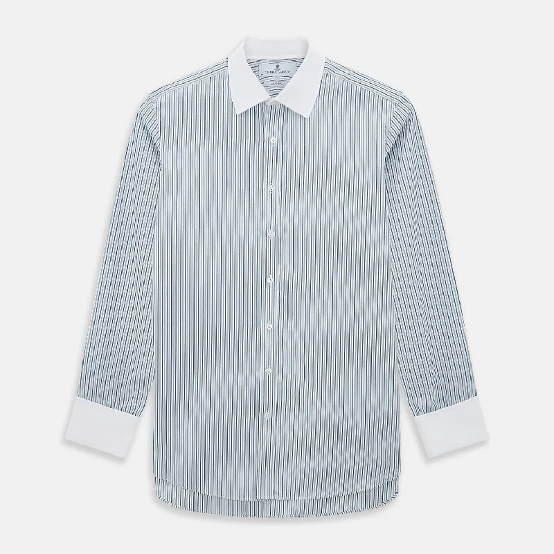 Green Double Stripe Shirt with Contrast T&A Collar and Cuffs