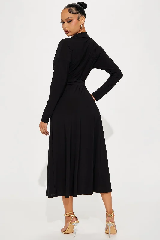 Elena Button Up Midi Dress - Black