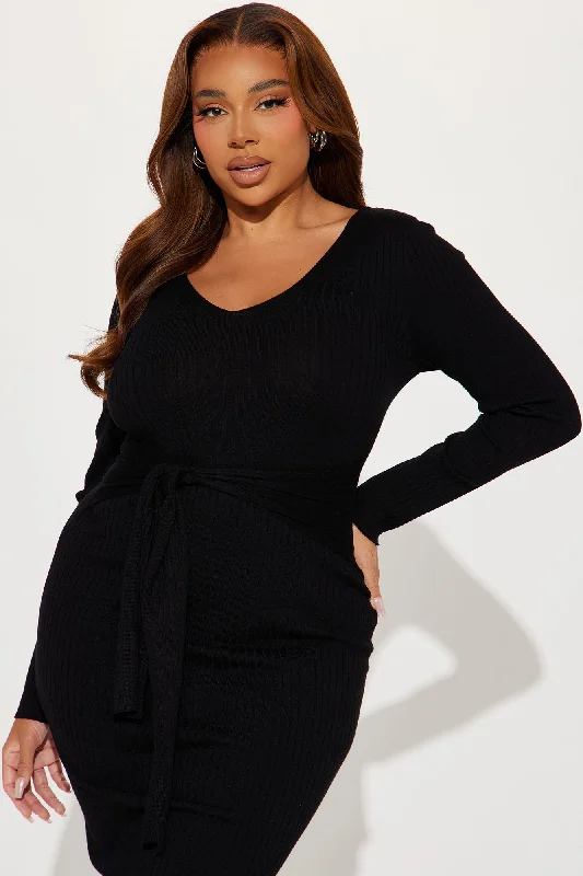 Marisa Sweater Midi Dress - Black