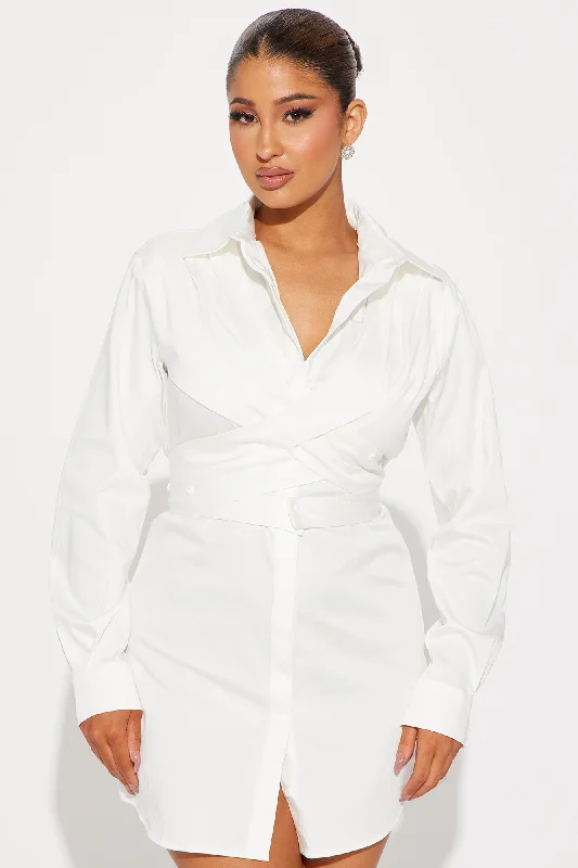 Melanie Strapped Shirt Dress - White