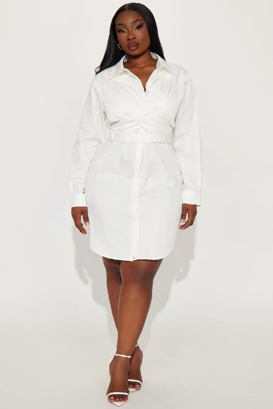 Melanie Strapped Shirt Dress - White