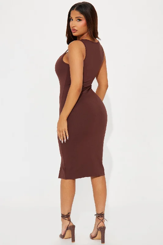 Peyton Ponte Midi Dress - Chocolate