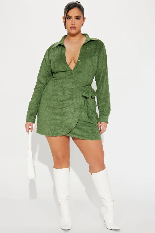 Working Hard Suede Mini Dress - Green