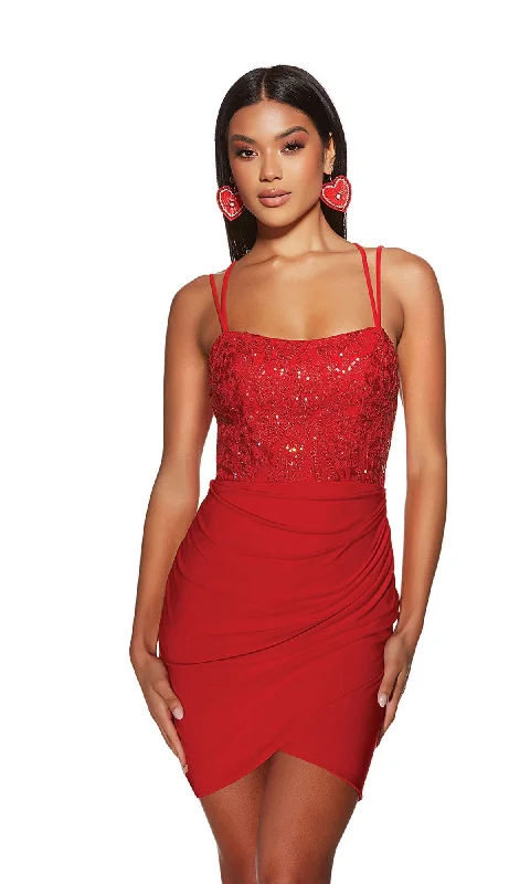 Alyce Sequin-Bodice Short Lace-Up Hoco Dress 4815