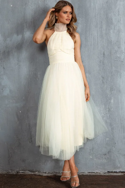 Andria Halterneck Tulle Midi Dress Butter