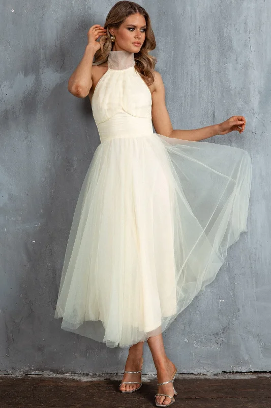 Andria Halterneck Tulle Midi Dress Butter