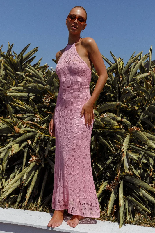 Bermuda Shores Crochet Maxi Dress Pink