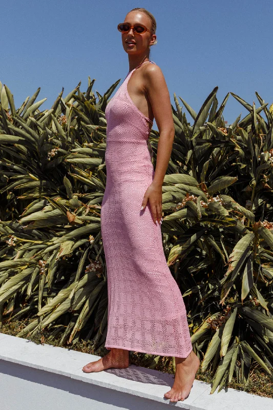 Bermuda Shores Crochet Maxi Dress Pink