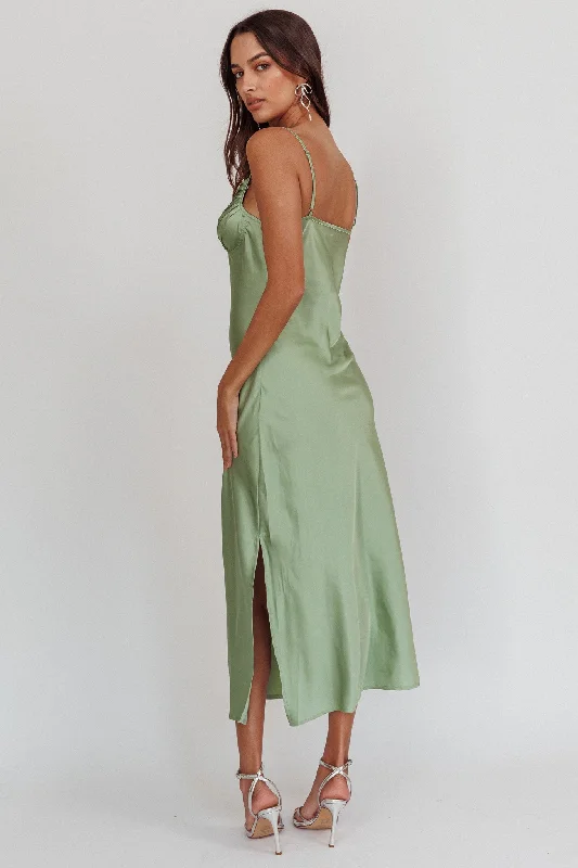 Felicity Pleat Bust Split Midi Dress Sage