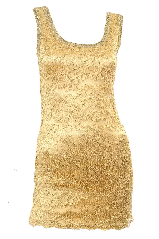 Gold Stretch Lace Bodycon Mini Dress