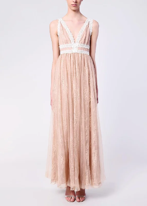 Juliette Nude Lace V-Neck Maxi Dress