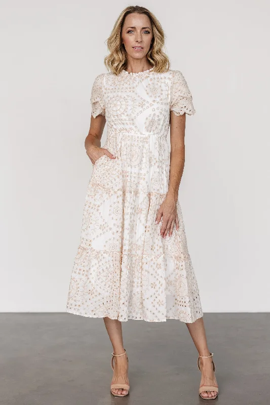 Mirabel Eyelet Midi Dress | White + Natural