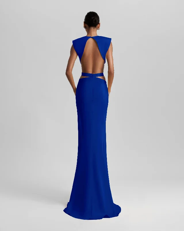 Royal Blue Long Dress With Cut-Outs