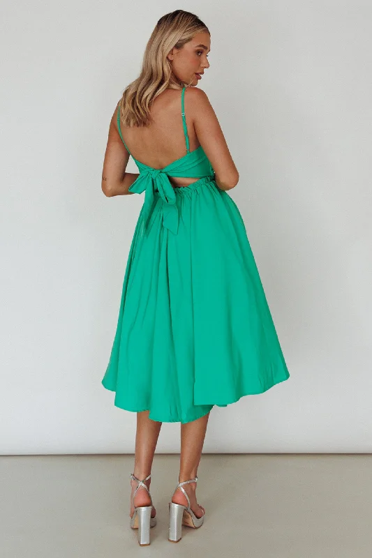 Salome Tied Back Knee Length Dress Green