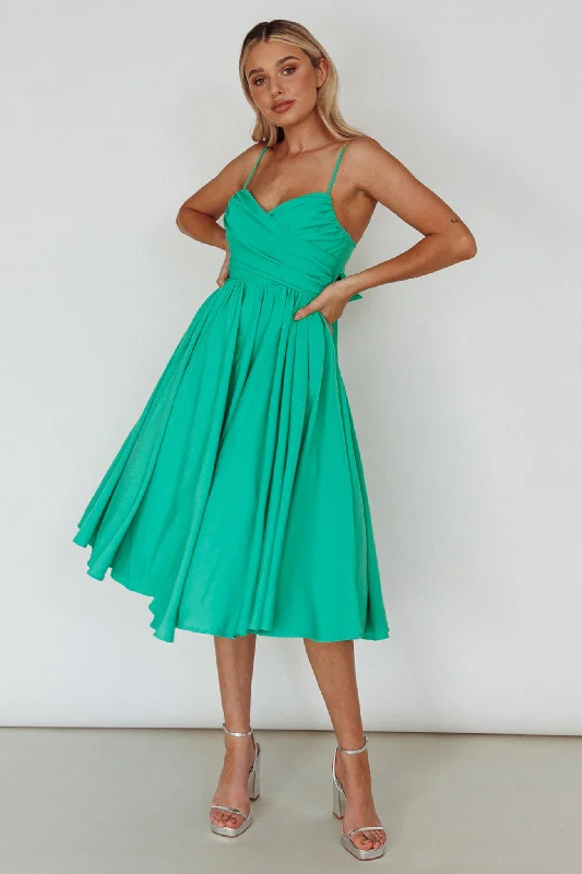 Salome Tied Back Knee Length Dress Green