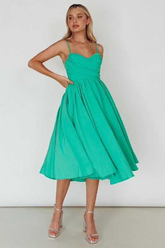 Salome Tied Back Knee Length Dress Green