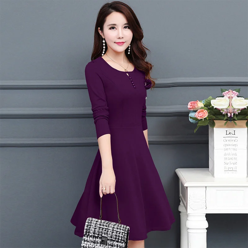 2021 Autumn New Dress Long Sleeve Korean Temperament Slimming Plus Size Fat Mm Thin Mid-length Skirt Female