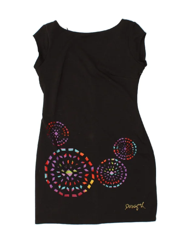 DESIGUAL Womens Graphic Sleeveless Sheath Dress UK 18 XL Black Geometric