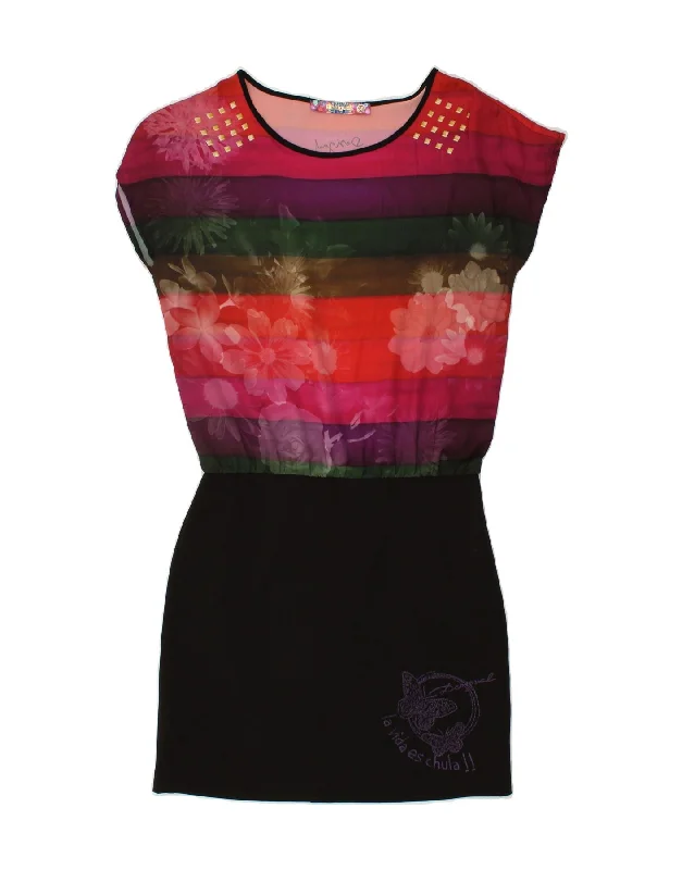 DESIGUAL Womens Peplum Dress EU 38 Medium Multicoloured Floral Polyester