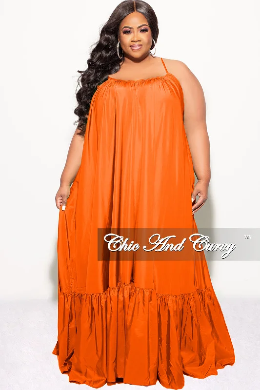 Final Sale Plus Size Spaghetti Strap Peasant Maxi in Neon Orange