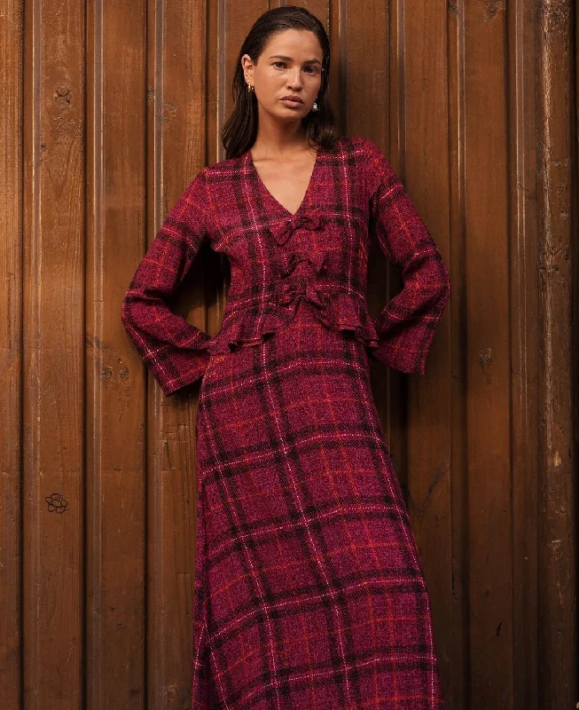 Salasai Bow Tie Dress - Mulberry Tweed