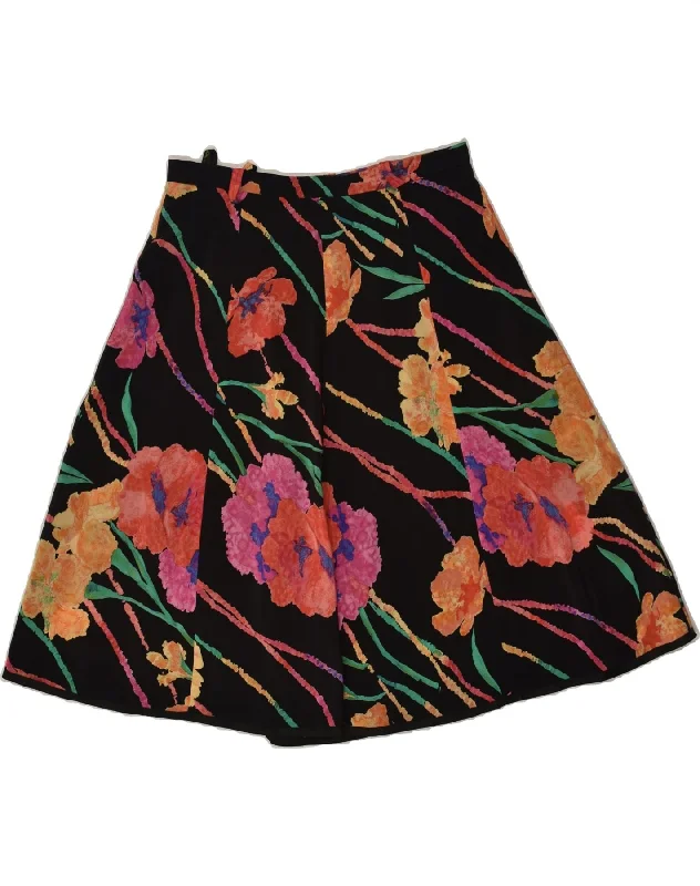 VINTAGE Womens A-Line Skirt W26 Small  Black Floral Viscose