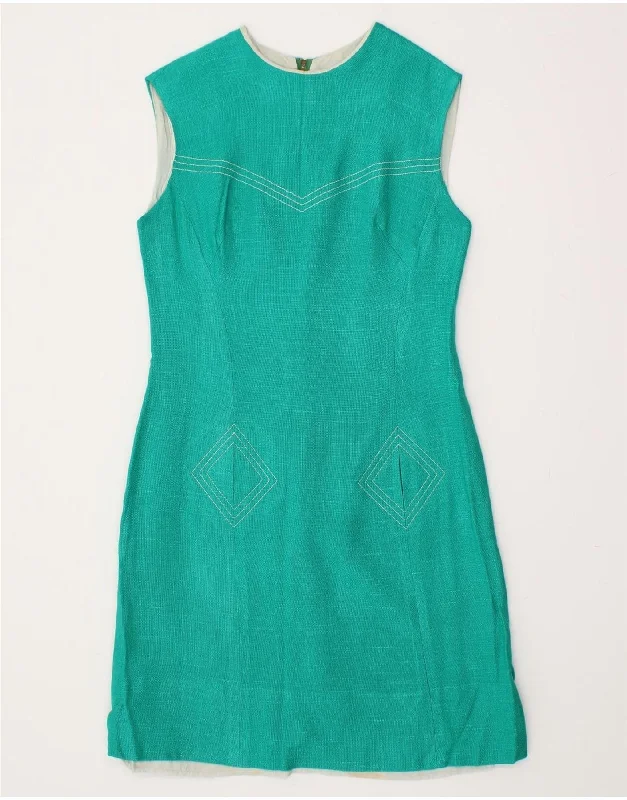 VINTAGE Womens Sleeveless Sheath Dress UK 10 Small Turquoise