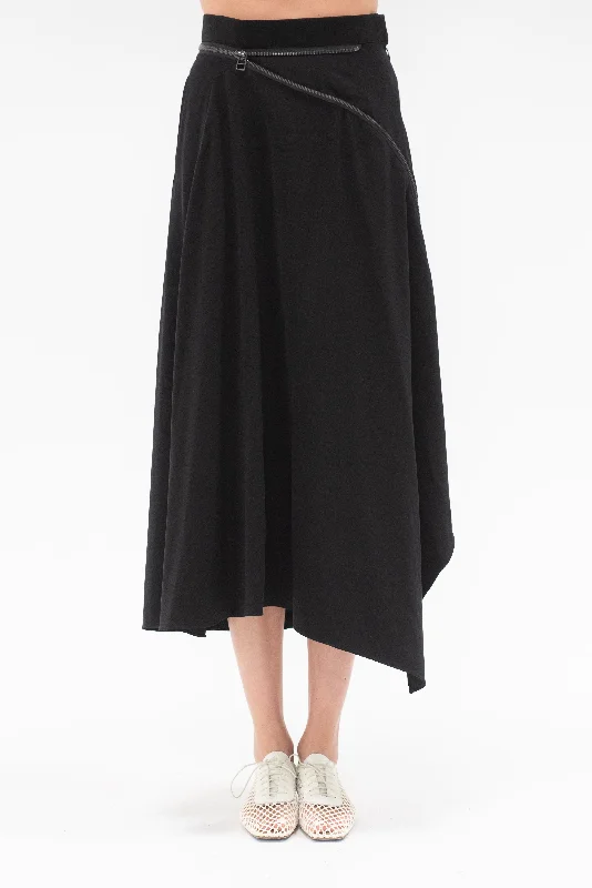 Valma Asymmetry Zip Skirt, Black