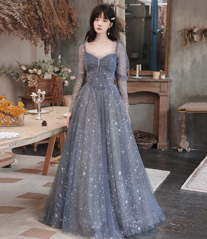 Gray tulle short prom dress gray evening dress  8990