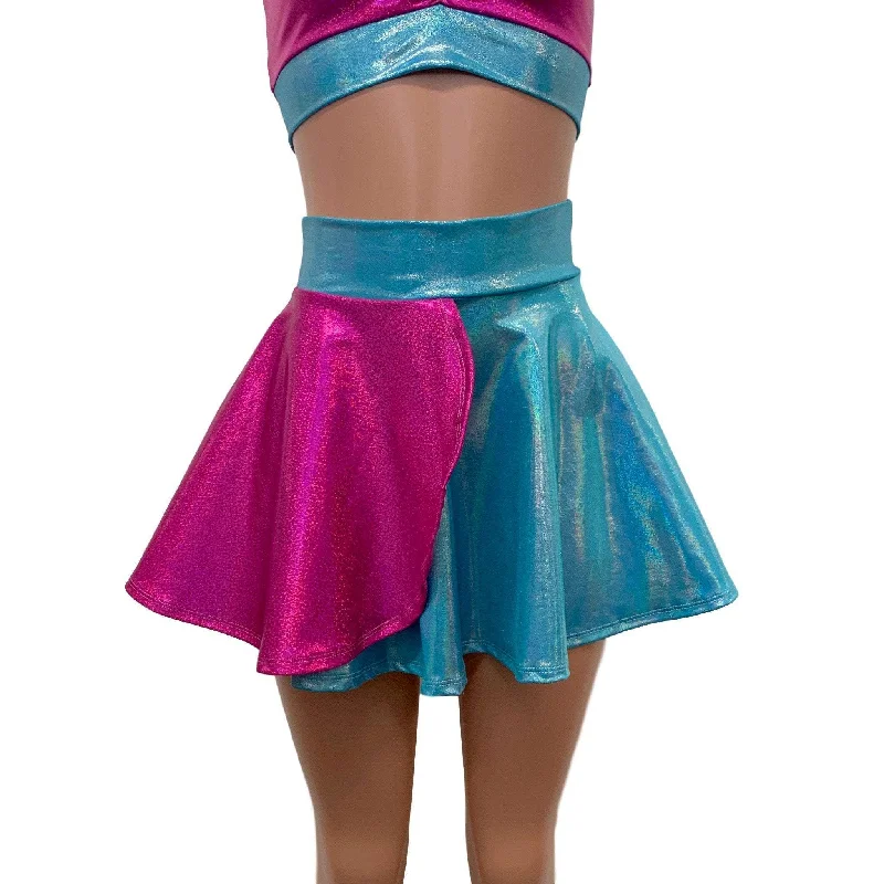 SALE - SMALL - Pink and Blue Sparkle Petal Skater Skirt