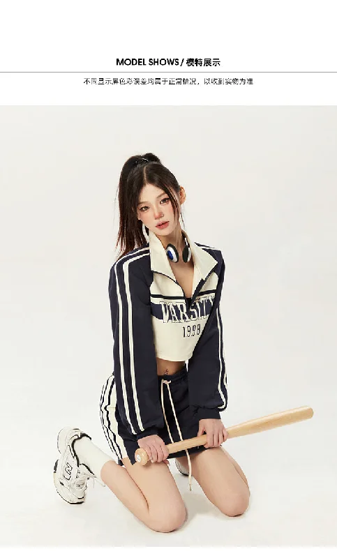 VARSITY 1.9.9.8 Abstract Color Long Sleeve Cropped Sweatshirt Mini Skirt Matching Set