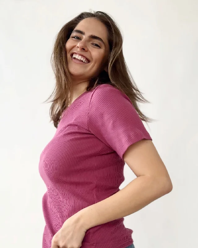 AVANA rib knit tee in Mauve Berry