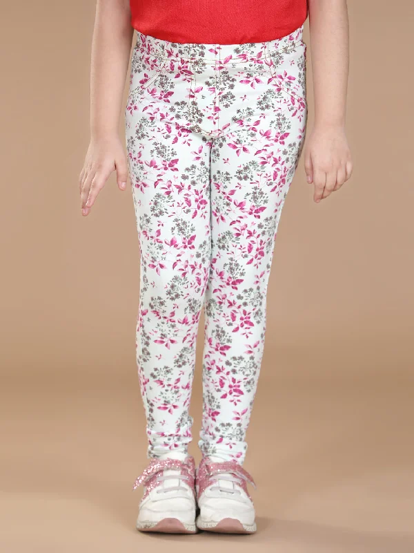 Girl's  Cotton Floral Printed Jegging - StyleStone Kid