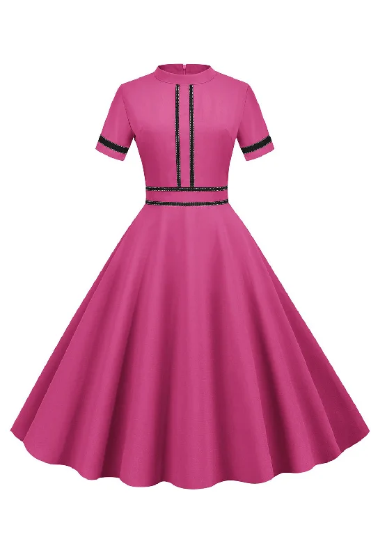 Fuchsia Short Sleeves A Line 1950s Dress