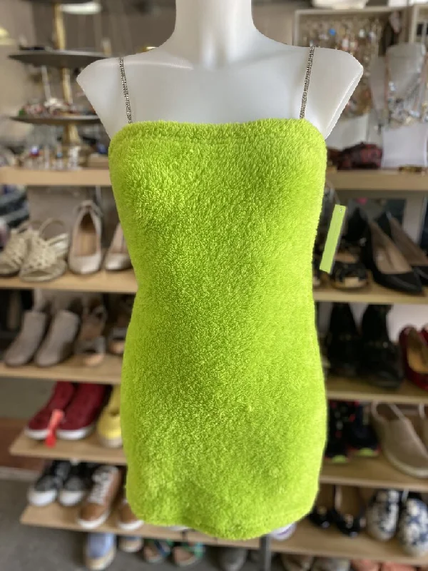 Fuzzy mini dress w/rhinestone straps S