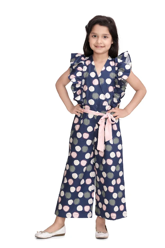 Girl's  Polka Printed Jumpsuit With Ruffle Sleeve - StyleStone Kid