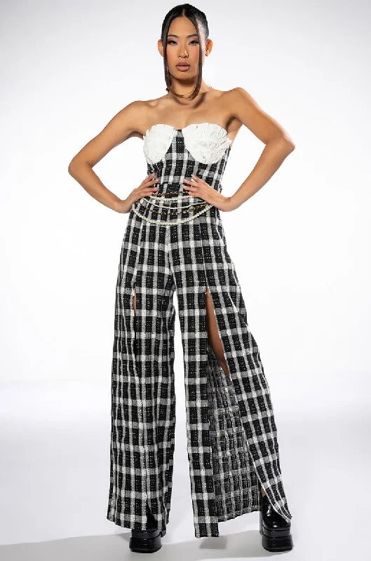 HARLEY STRAPLESS WIDE LEG HIGH SLIT JUMPSUIT