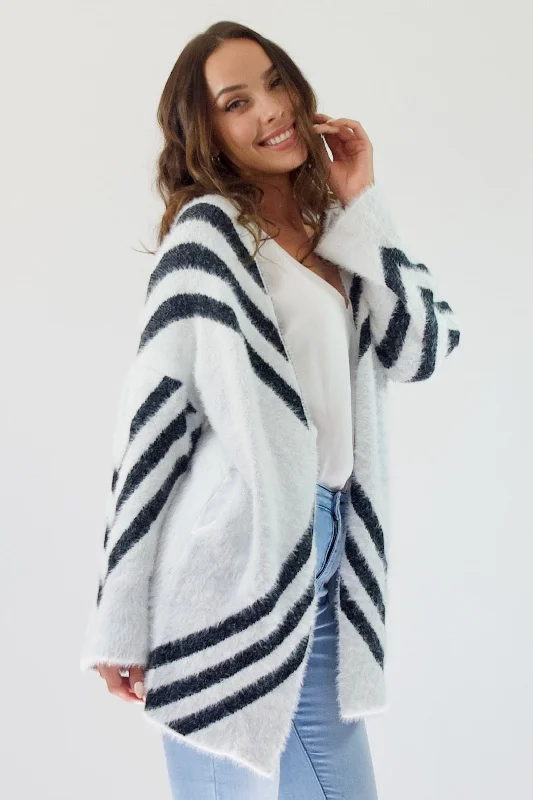 Mia Fluffy Cardi- White/Black