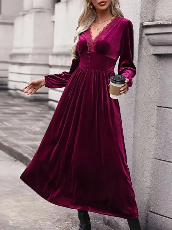 New women’s velvet waist knitted long-sleeved dress