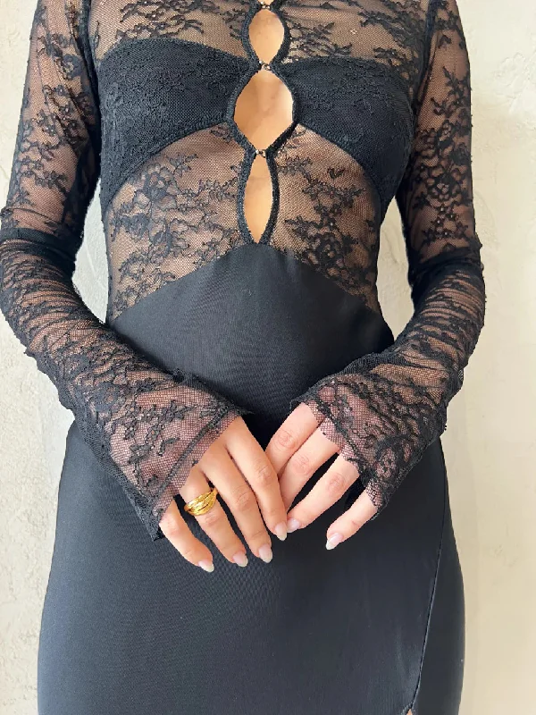 Hire Bec + Bridge Nora Lace L/S Maxi Dress in Black