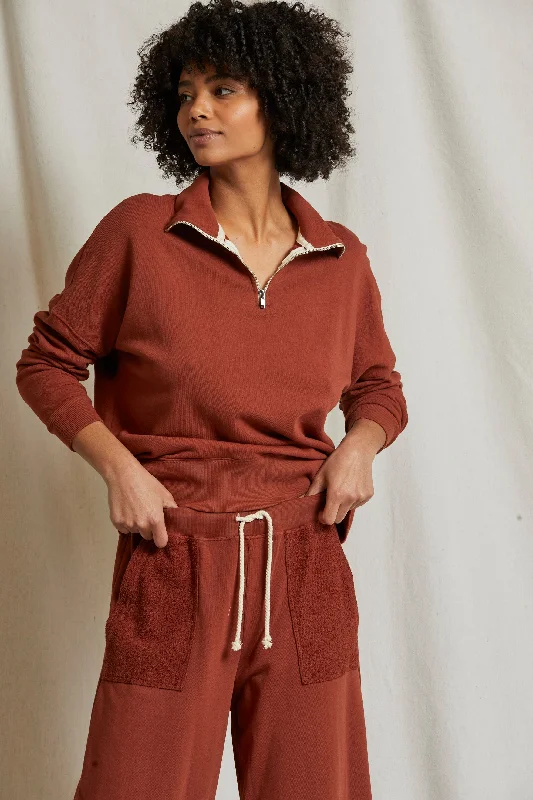 perfectwhitetee Maren French Terry Half Zip Sweatshirt in Russet