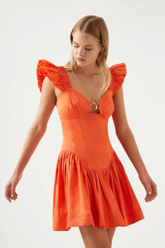 Hire AJE Simone Frill Sleeve Mini Dress in Orange