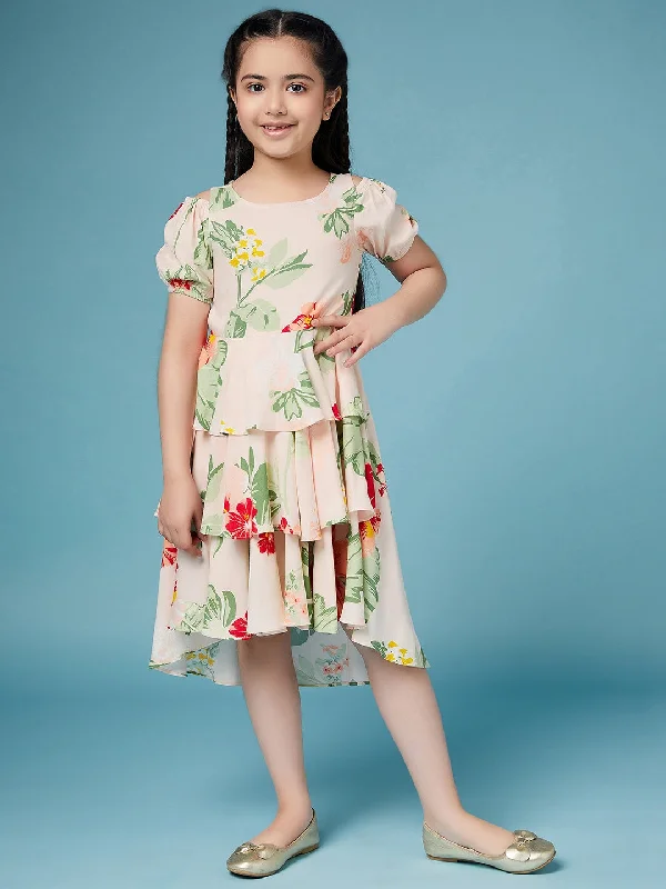 Girls High Low Layered Floral Printed Dress - Ps Peaches