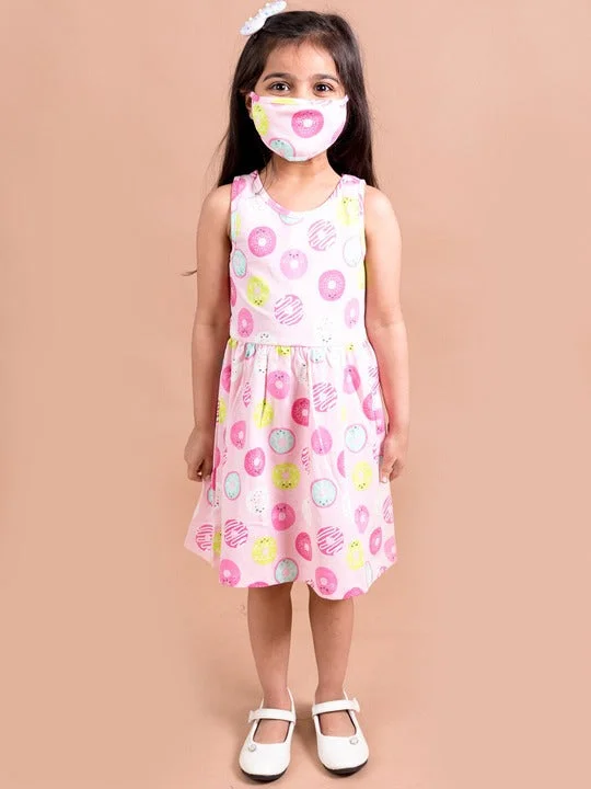 Girls Pink Yellow Donut Printed Dress - Ps Peaches