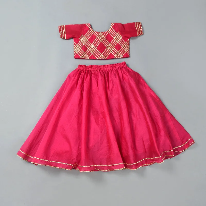 Girl's Magenta Chanderi Lehenga Set - Rangpur