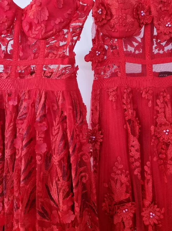 Hire NICOLA FINETTI Marisol Red Lace Gown Dress