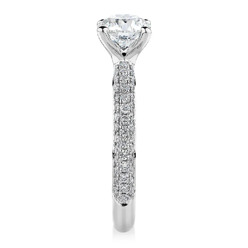 Premium Certified Lab-Grown Diamond, 1.61 carat TW round brilliant shouldered engagement ring in 18 carat white gold