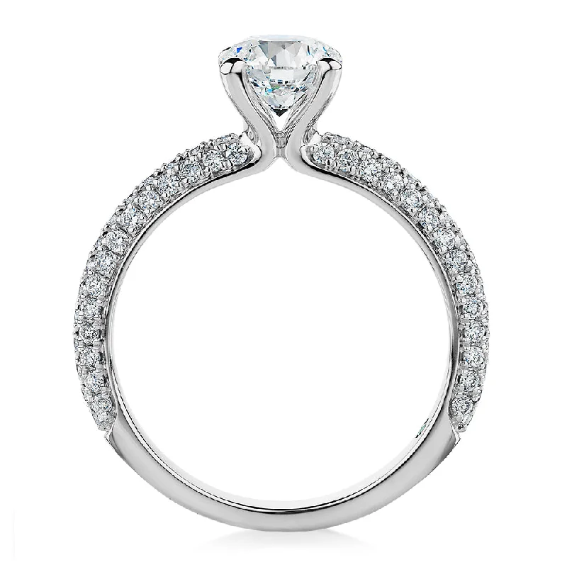 Premium Certified Lab-Grown Diamond, 1.61 carat TW round brilliant shouldered engagement ring in 18 carat white gold