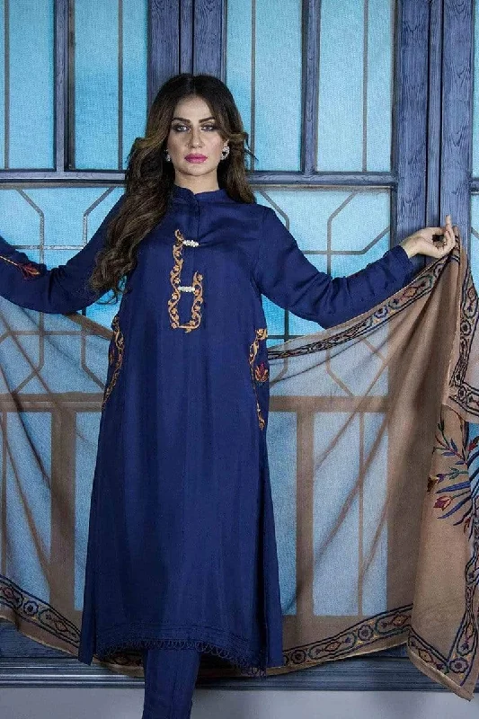 Urooj Atelier - Cobalt Blue Kurta With Embroidery - 3 PC